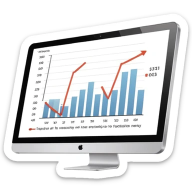 computer screen displaying a single presentation slide with a title line and a chart icon sticker