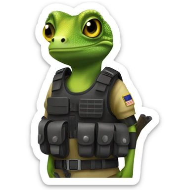 a gecko as an SAS member with a bulletproof vest  sticker