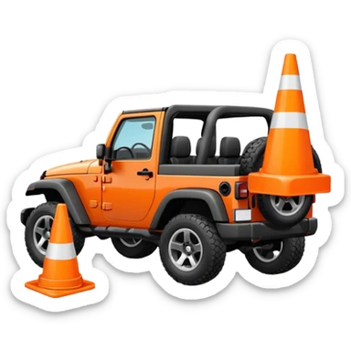 Jeep Wrangler with a white traffic cone flattened under the tire, emoji style sticker