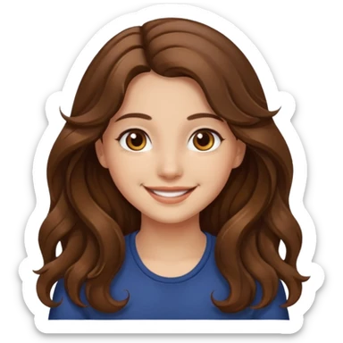 EMOJI IOS SOLO CARA NIÑA PELO LARGO, ONFULADO, MARRON, Y OJOS MARRONES. SONRIENDO, SIN CUELLO Y FONDO TRANSPARENTE sticker