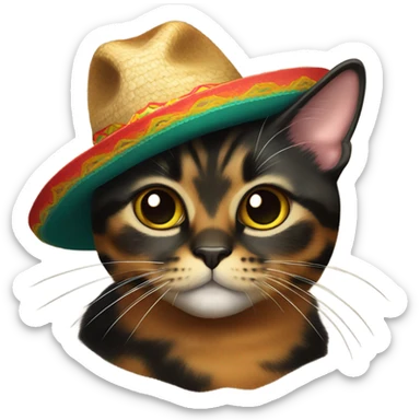 a tortoiseshell cat with a sombrero sticker