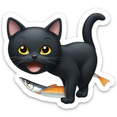 Black cat eating fish  sticker