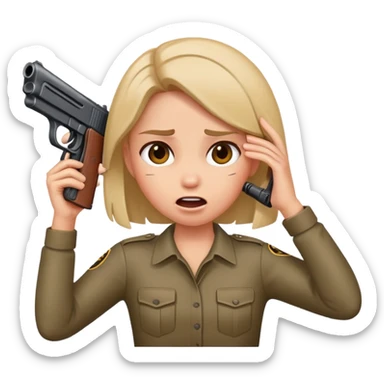 Make a girl holding a gun on her head like she ise cringed sticker