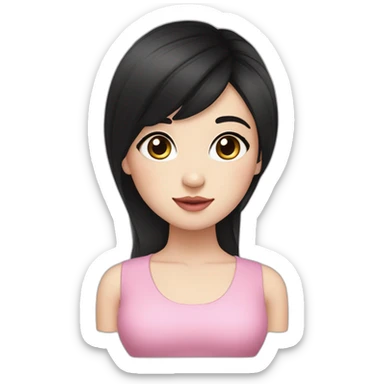 Beautiful young woman,Black hair,long hair,White skin,oval face,big eyes,Blackeyes,Pink lips,Chinese sticker