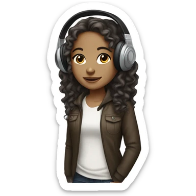 Light skinned girl with wavy hair wearing headphones sticker