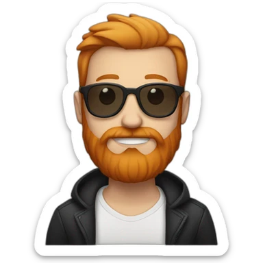 White man with dark glasses, a ginger beard and septum piercing sticker
