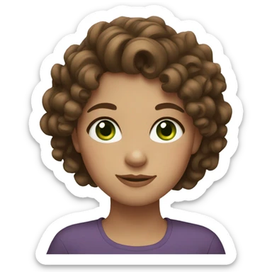 girl with curly brown hair, fair skin, big green eyes sticker
