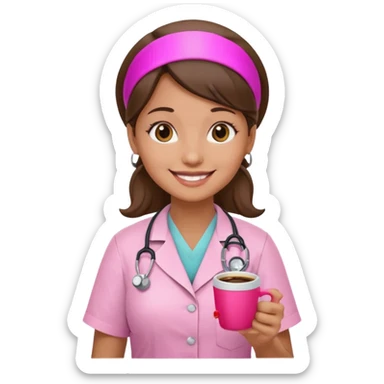 Nurse emojis coffee, stethoscope pink themed sticker
