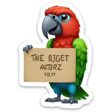 parrot  holding a sign with the inscription  sticker