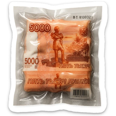 5000 Russian ruble banknote, glossy and puffy, vacuum-sealed style sticker