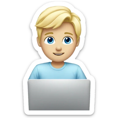 blond boy with blue eyes working on computer sticker