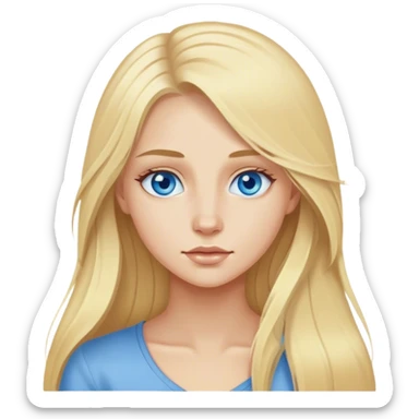Cinematic realistic blonde with long hair, blue eyes draws sticker