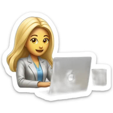 blonde asian female software engineer with Macbook on the table sticker