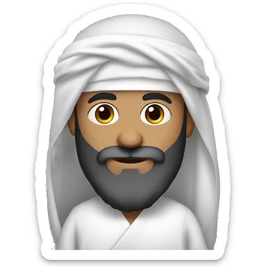 front view of one bearded muslim man in a white thobe and a shemagh. sticker