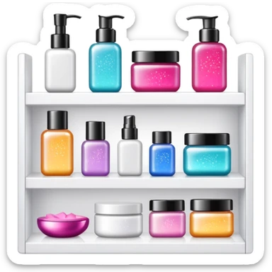 single white shelf with few beauty products and sparkles sticker