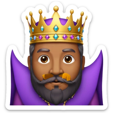 Create a cartoon-style emoji of Baltasar, one of the Three Wise Men. Only show his face and crown. He is older, with a black beard, and a purple and gold jeweled crown. Express warmth and wisdom. Colorful and simple, suitable as an emoji. sticker