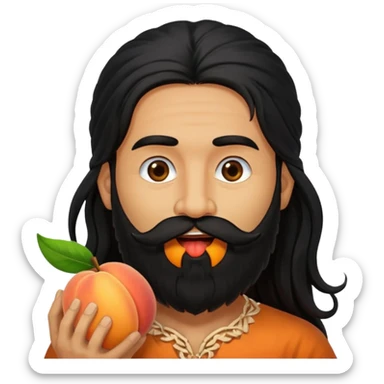 Indian man with a long beard and long hair has a peach in his mouth  sticker