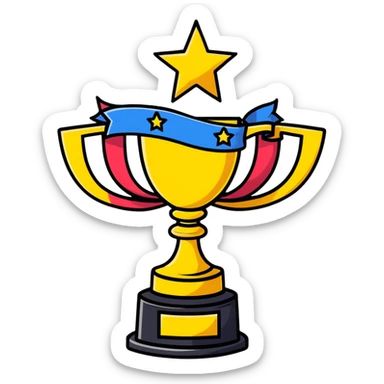 achievement trophy celebration with stars and ribbons sticker