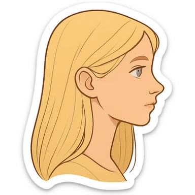 blonde girl with blue eyes, straight hair, side profile, general illustration style sticker