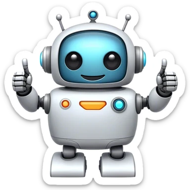 portal-style cute rounded robot with a big smile, giving a big thumbs-up sticker