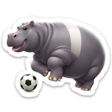 fat hippo as soccer player kick ball left leg sticker