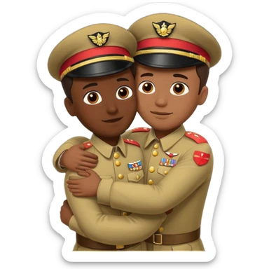 dos soldados dando es un abrazo de solidaridad de fraternidad sticker