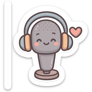 microphone with headphones and heart, chibi stickers style, cartoonish, friendly sticker
