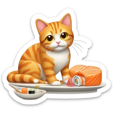 Orange tabby with a plate of sushi  sticker