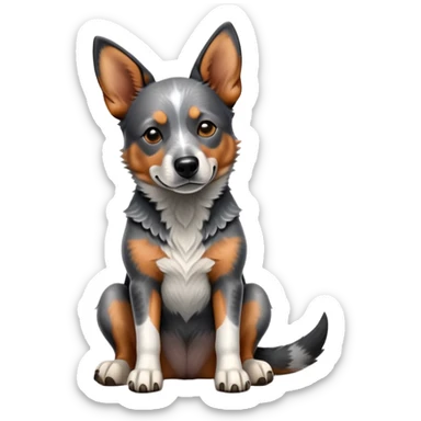 cinematic-[australian catle dog]-realistic-full-body-sitting-emoji,-tail-resting-loosely-beside-its-paws,-head-tilted-dramatically,-sleek-[australian cattle dog]-fur,-simplified-yet-realistic-focused-features,-highly-detailed,-glowing-with-an-almost-sarcastic-glow sticker