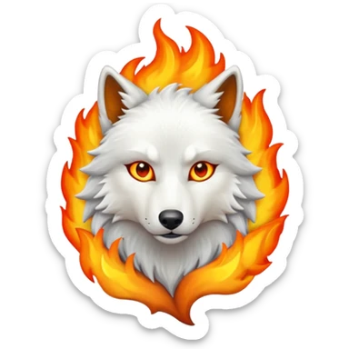 White wolf with fire sticker