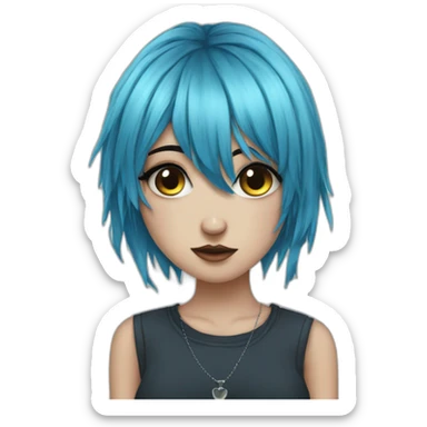 Emo girl choppy blue hair bangs piercings sticker