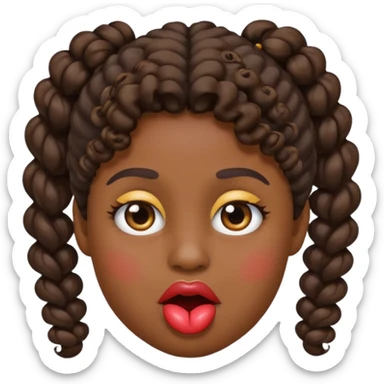 emoji sucking its lips in with one eyebrow up and the other one down dark skin and curly hair in one ponytail sticker