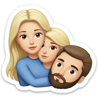 White woman with long dark hair laying on top white blonde hair man with a beard  sticker