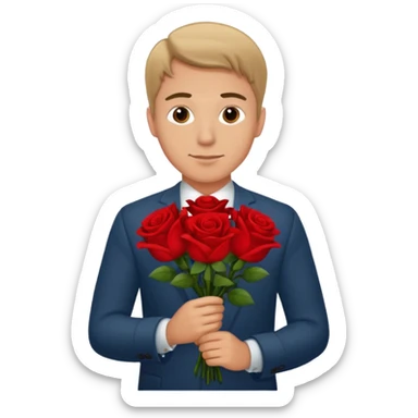 Un homme blanc brun pas en costard qui tien un bouquet de roses dans la main sticker