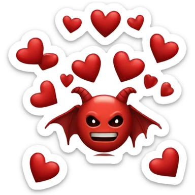 demonio rojo con corazones am sticker