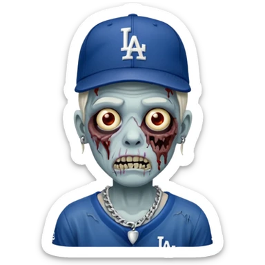 Zombie con gorra de los Dodgers y cadena de plata  sticker
