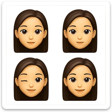 Convert the girl in the image into a set of Apple style emojis with transparent background, focusing only on the face and simple expressions. Apple style emojis do not support text, so keep the expressions concise and clear. sticker
