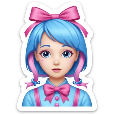 candy girl from candyland long blue pink mixed candy hair with ribbon and  sticker