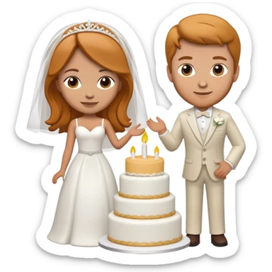 wedding cake toppers with white man with brown hair and white woman with light ginger hair sticker