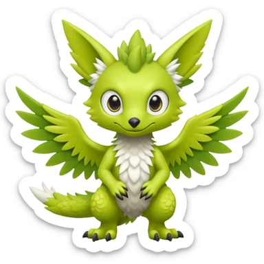 Lime-green furry cute kawaii winged Fakémon-Trico-Scalie-Digimon-Sergal-creature (full body) sticker
