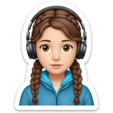Я хочу дівчину з світлою шкірою корисним волоссям коричне вими очима і з навушниками і в теплому одязі і кучеряве не дуже у косичці  sticker