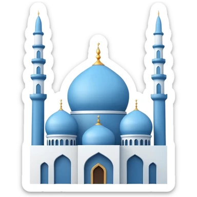 mosque silhouette with dome and minarets, soft blue and white, emoji style sticker