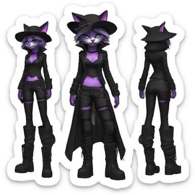 Edgy Beautiful Cool Anthro dark cat-fursona punk techwear fiddler hat sticker