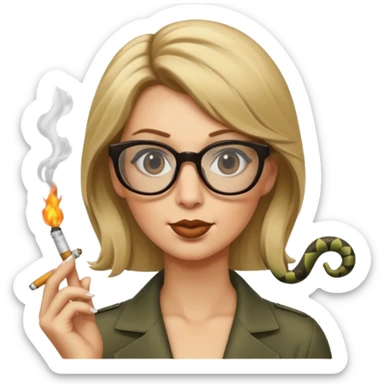 can you create a sneaky bitch SNAKE with big glasses smoking a cigarrette? the SNAKE needs to have dirty blonde hair sticker