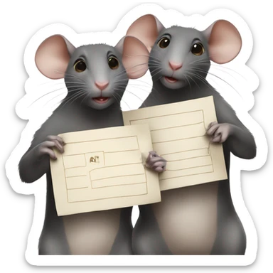 Two rats are holding a poster with the inscription "ALINGHT" sticker
