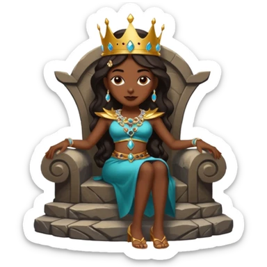 Dark queen seated on stone throne, relaxed dominance, heavy shadows, coldDark queen seated on stone throne, relaxed dominance, heavy shadows, cold sticker