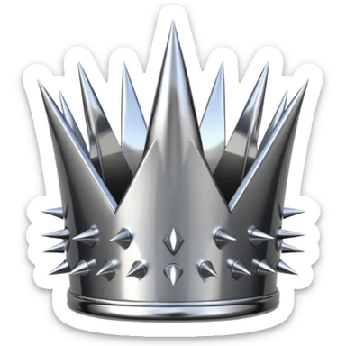 A spiked crown emoji made of silver chrome, sharp yet rounded metallic spikes, glossy reflections, aggressive luxury swag aesthetic, iOS emoji style, centered, clean white background sticker