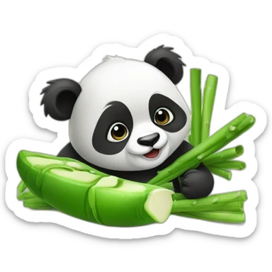 a panda is eating the green bamboon sticker