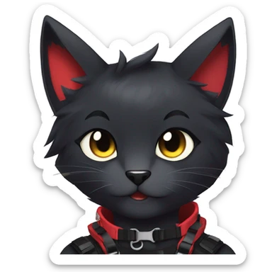Anthro Edgy Cool Beautiful Black Cat-Fursona-Fakemon with Emo Hair-bangs with Red Streaks Chest Harness sticker
