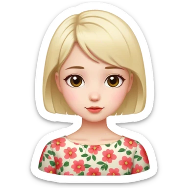 cute girl, with short hair and flower blouse sticker